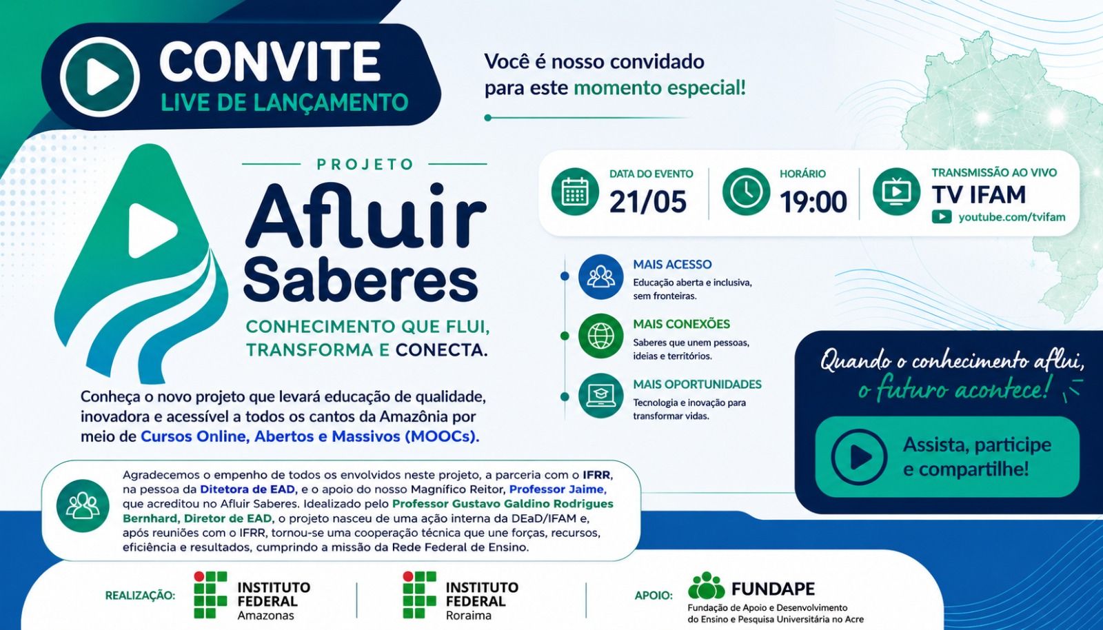 Projeto Afluir Saberes é lançado como marco de cooperação entre IFAM e IFRR para expansão dos MOOCs na Região Norte